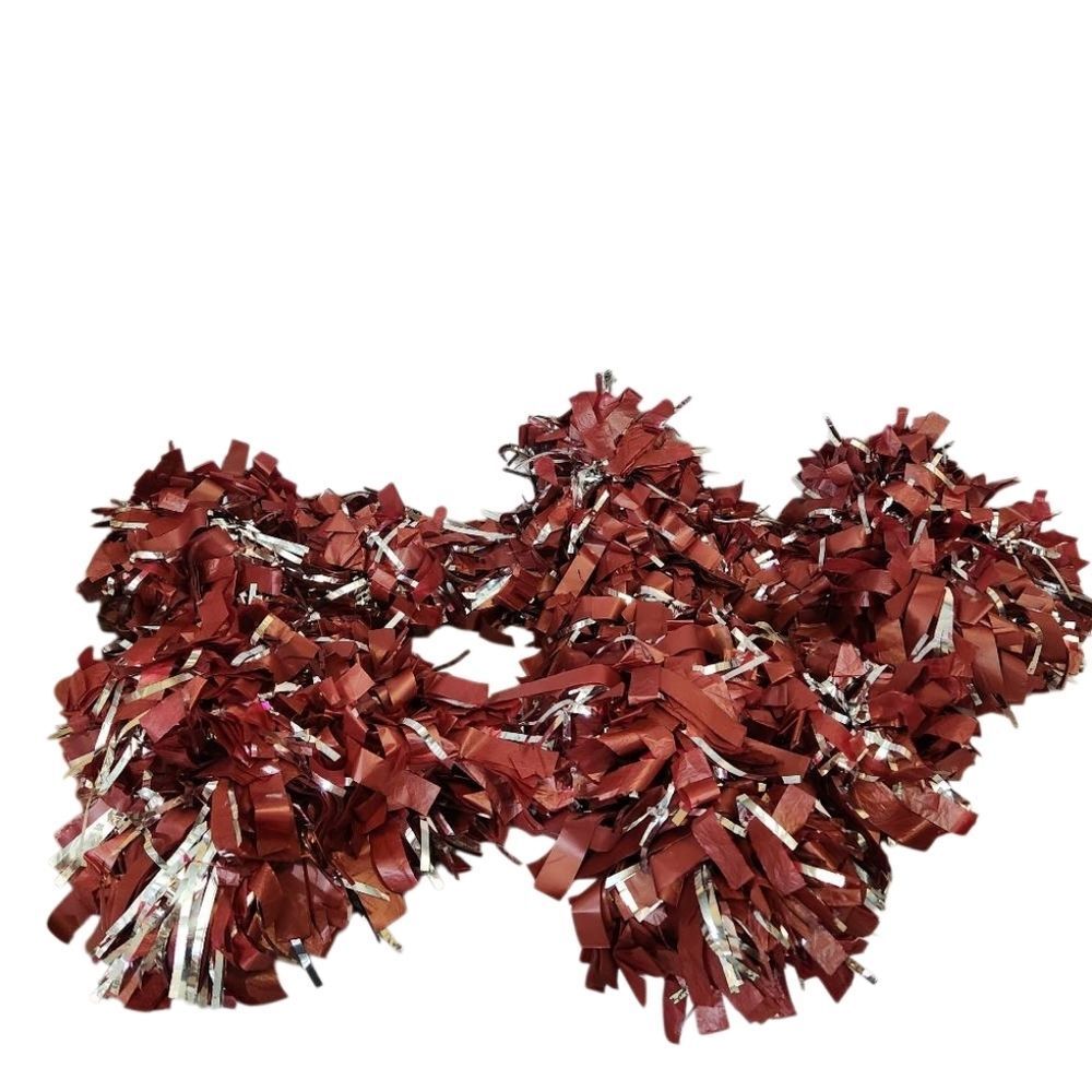 New Maroon and Silver Pom Poms 10 Individual